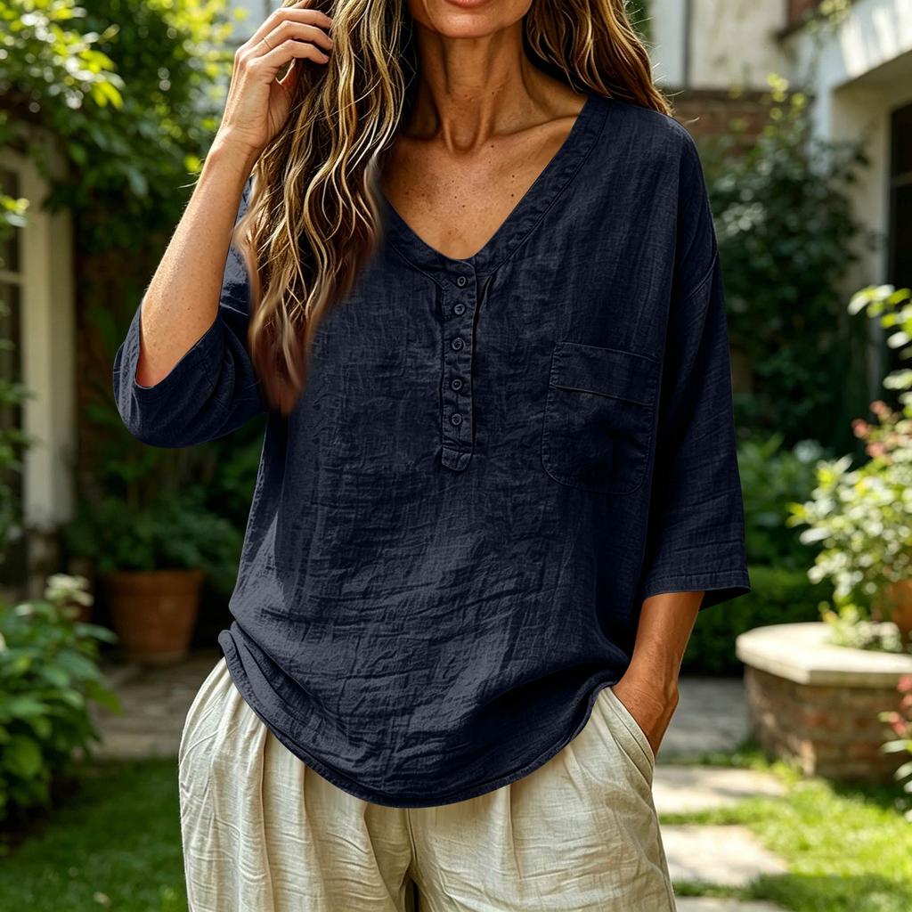 Womens Spring Tops Loose Fit V Neck Button Down Summer Shirts for Women Casual Lightweight Womens Summer Shirts Blouse
