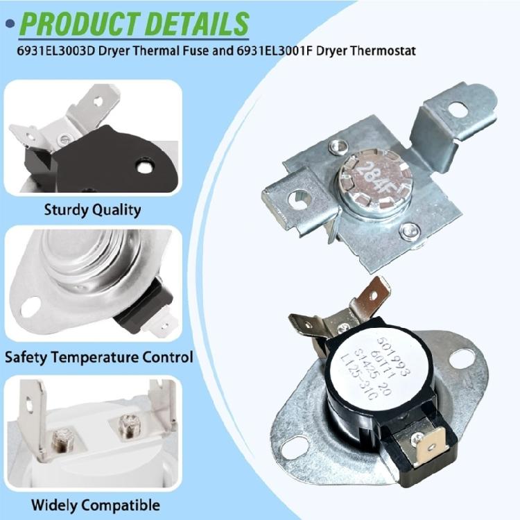 Professional Dryer Thermal Cut Off Fuse Kit 6931EL3001F High Limit Thermostat and Thermal Fuse Electric Dryer Fuse Part