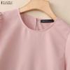 ZANZEA Women Casual Round Neck Solid Color Loose Half Sleeve Blouse