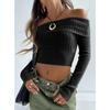 Women's Fashion Casual Spring Fall Solid Color Print Long Sleeve One Shoulder Tops Women's Clothing Knitwear Sweaters
