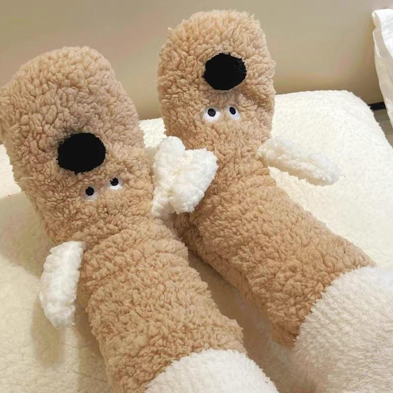 Winter Warm Cartoon Puppy Plush Sleep Socks Snow Socks Home Leg Warmers