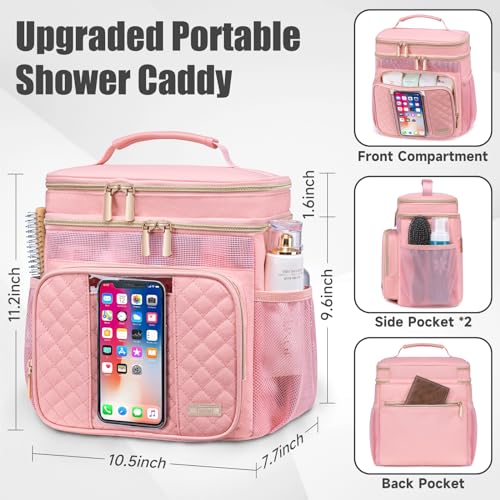 Portable Toiletry Bag for Women Pink Travel Shower Caddy with Cosmetic Pouch Lightweight Makeup Organizer for College Dorm Gym Camping Trip