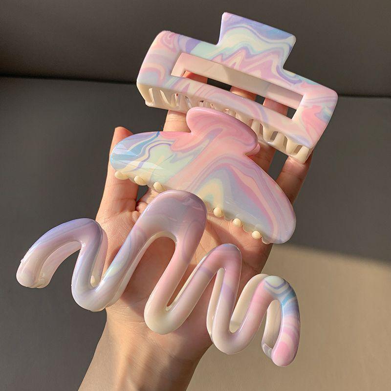 Rainbow Color Large Coiled Hair Claw Shark Clip Strong Hold Hair Clamp Niche Hair Grab Sweet Trendy Women's Hair Accessories