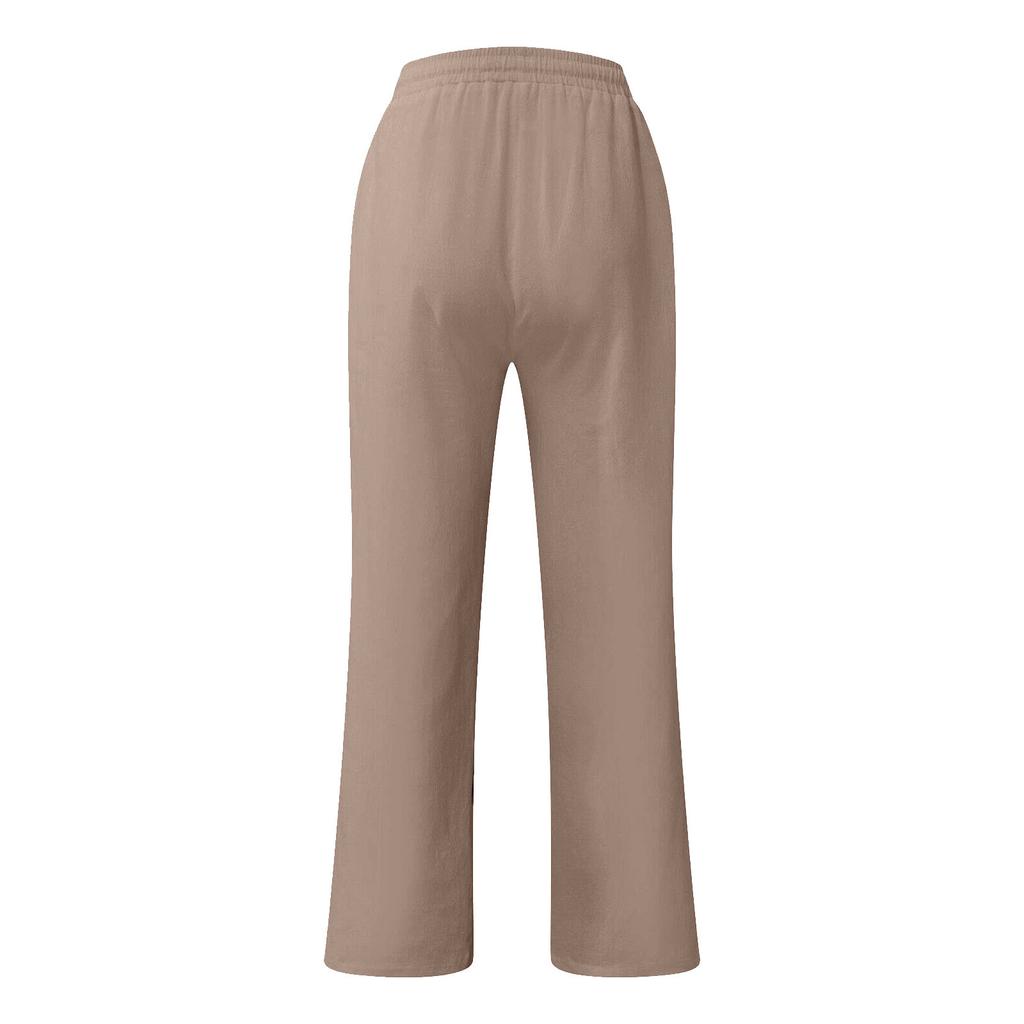 Men's Casual Loose Color Cotton Linen Trousers Elastic Tie Print Trousers