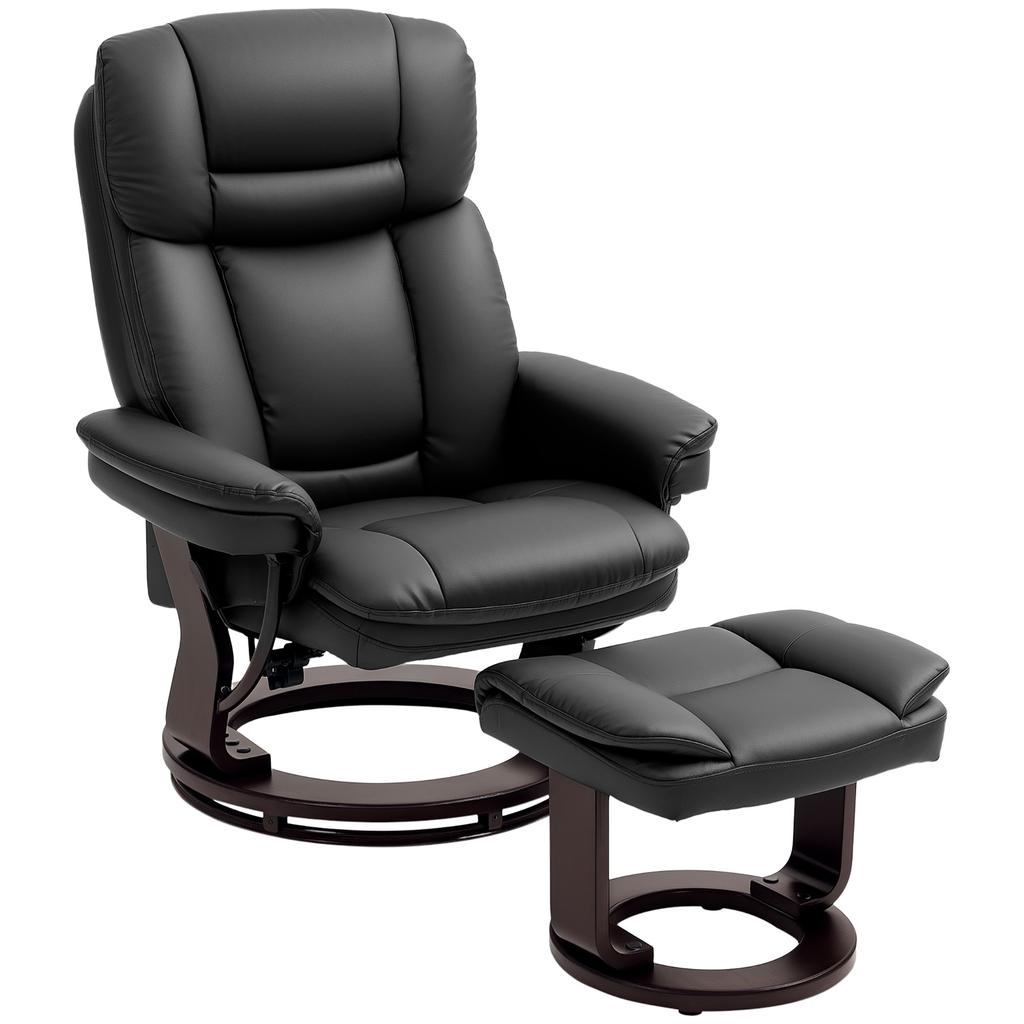 Relaxation Chair With Footstool Adjustable Armchair Artificial Leather Upholstered Chair With Foldable Backrest Black