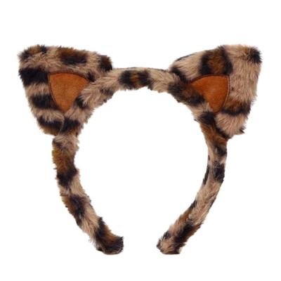 Plush Leopard Print Cats Ears Headwear Hair Hoop Nonslip Grip For Women Lady Kids Soft Animal Ear Hair Accessory