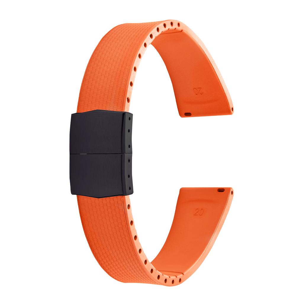 20mm Delugs CTS FKM Gummi Uhrenarmbänder mit 4 Farben Schmetterlingsschließe Einzigartige Textur Schnellverschluss Uhrenarmband für Markenuhr