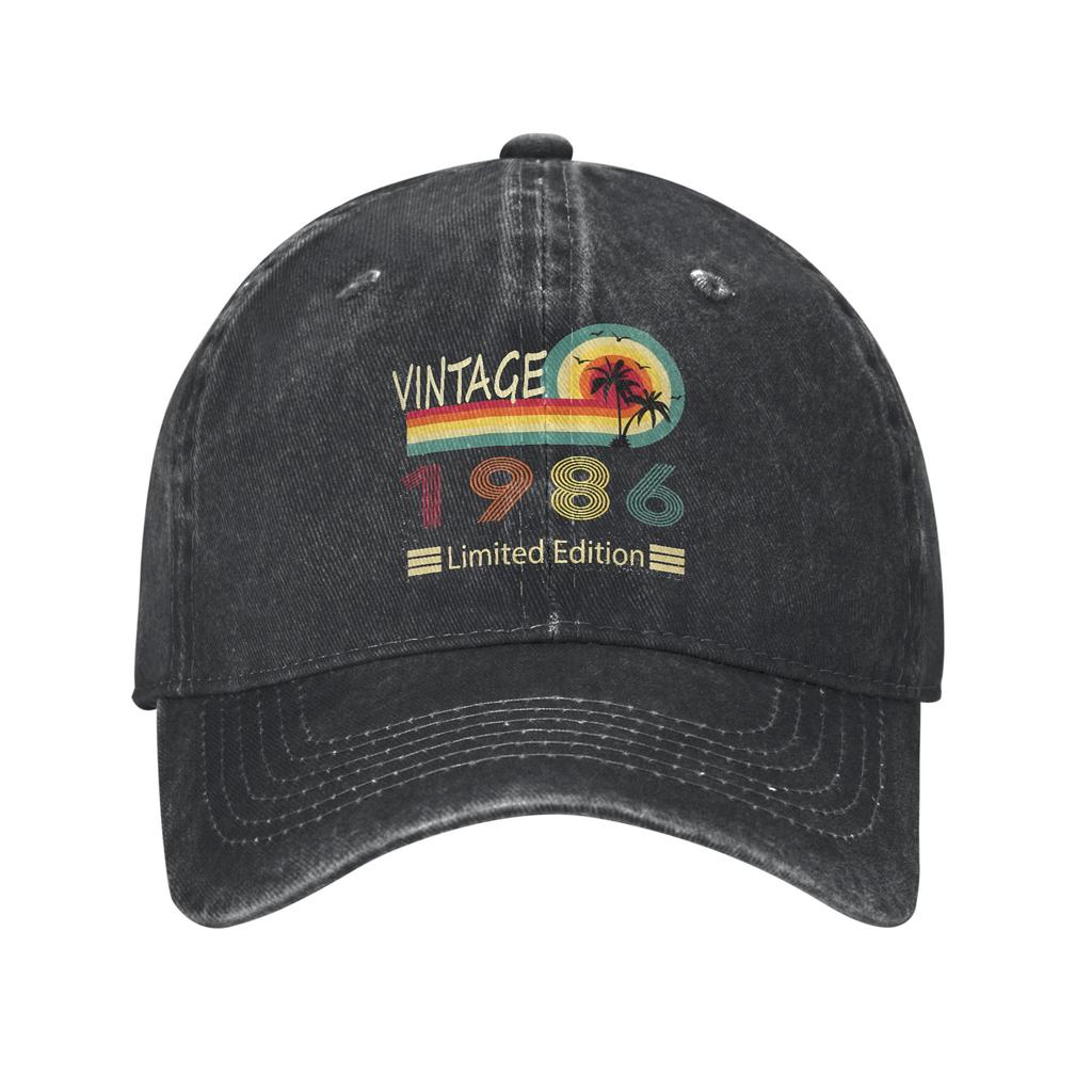 Unisex Women Vintage 1986 Birthday Year 40 years old Print Hat Classic Distressed Washed Baseball Cap Adjustable