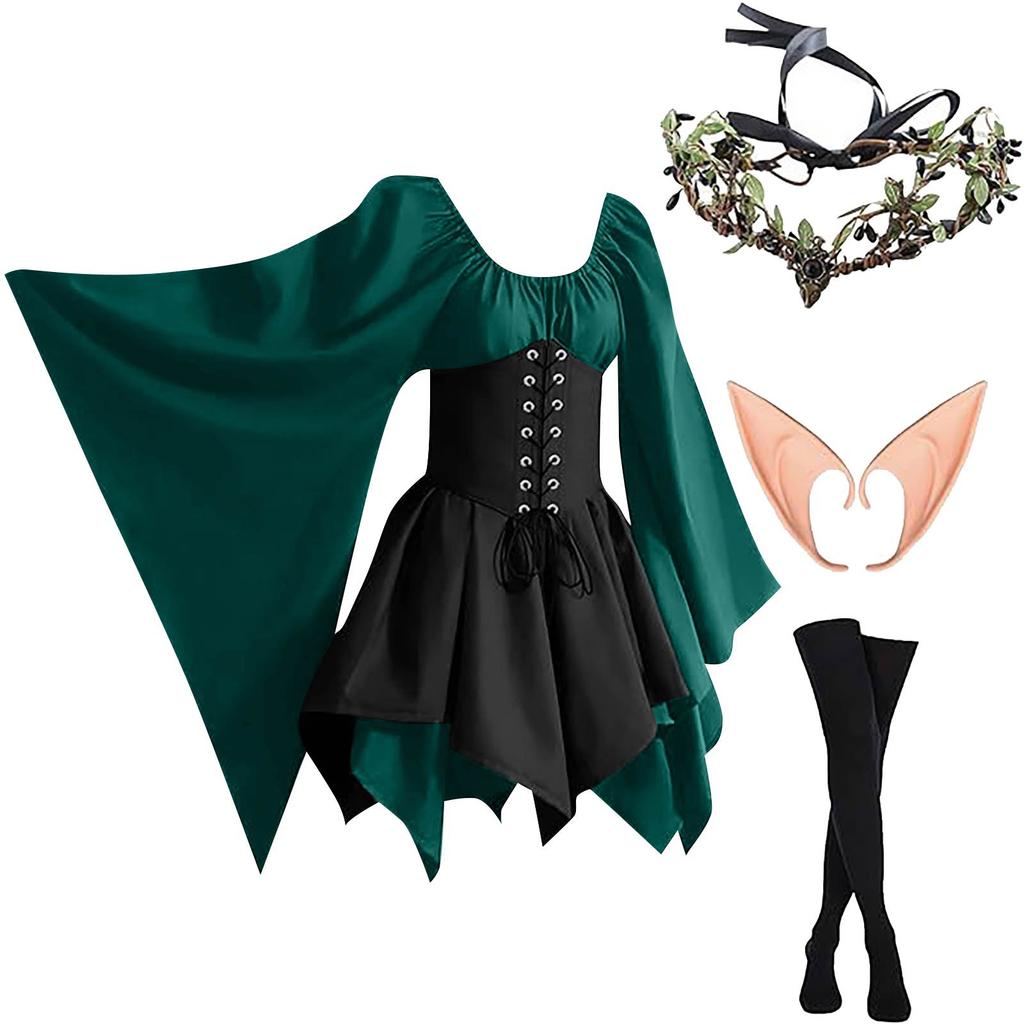 Women Fashion Long Sleeve Vintage Dress Cosplay Party Evening Night Formal Dress