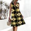 Plus Size V Neck Sleeveless Dress Ink Mountain Stream Print For Water Town Sightseeing