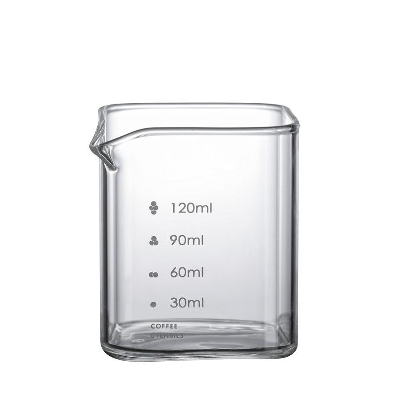 

90/120 мл Квадратный мерный стакан для эспрессо со шкалой Прозрачный кувшин для молока с одним носиком Кофейные принадлежности Стеклянная кухонная мерная кружка L