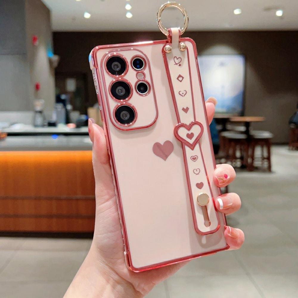 For Samsung Galaxy S26 Ultra Case Wristband Kickstand Electroplated Love Heart TPU Phone Cover Finger Holder
