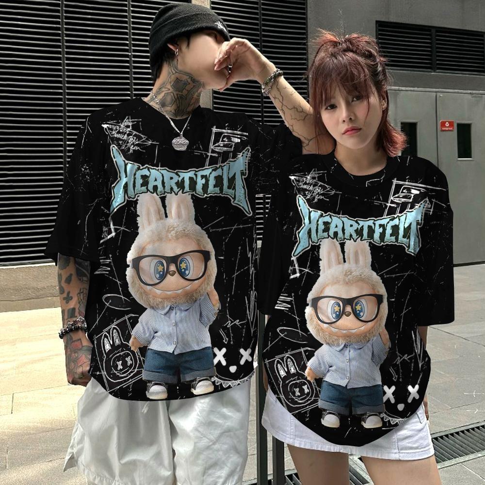 LaBuBu Loose T-shirt for Men and Women 3d Print Short Sleeved Couple Outfit Popular Internet Trendy Short Sleeved Top