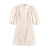 Summer new French retro crew neck elegant temperament lace waist thin dress