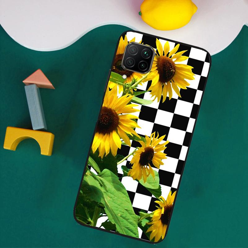 Checkerboard Sunflower For Huawei Nova Y73 Y72 Y70 Y90 Y60 Y61 Y91 12s 12i 11i 8i 9 10 SE P40 Lite P30 P60 Pro Case