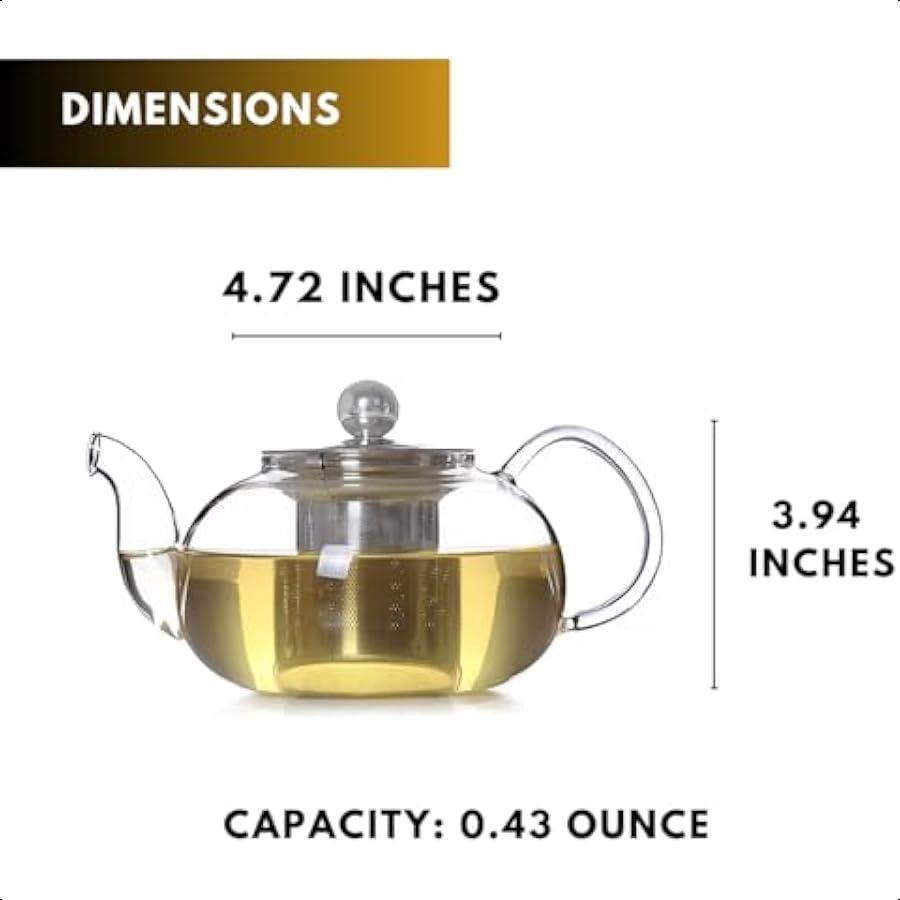 20oz 600ml Clear Glass Tea Pot Set with Infuser High Borosilicate Stovetop Teapot for Loose Leaf Tea Herbal Infusions and Bloom