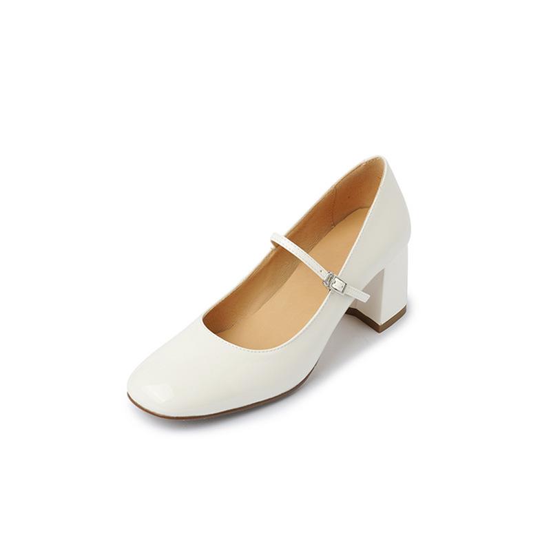 

French retro silver round square head thick heel high heels one-word buckle single shoes women s Mary Jane shoes 40