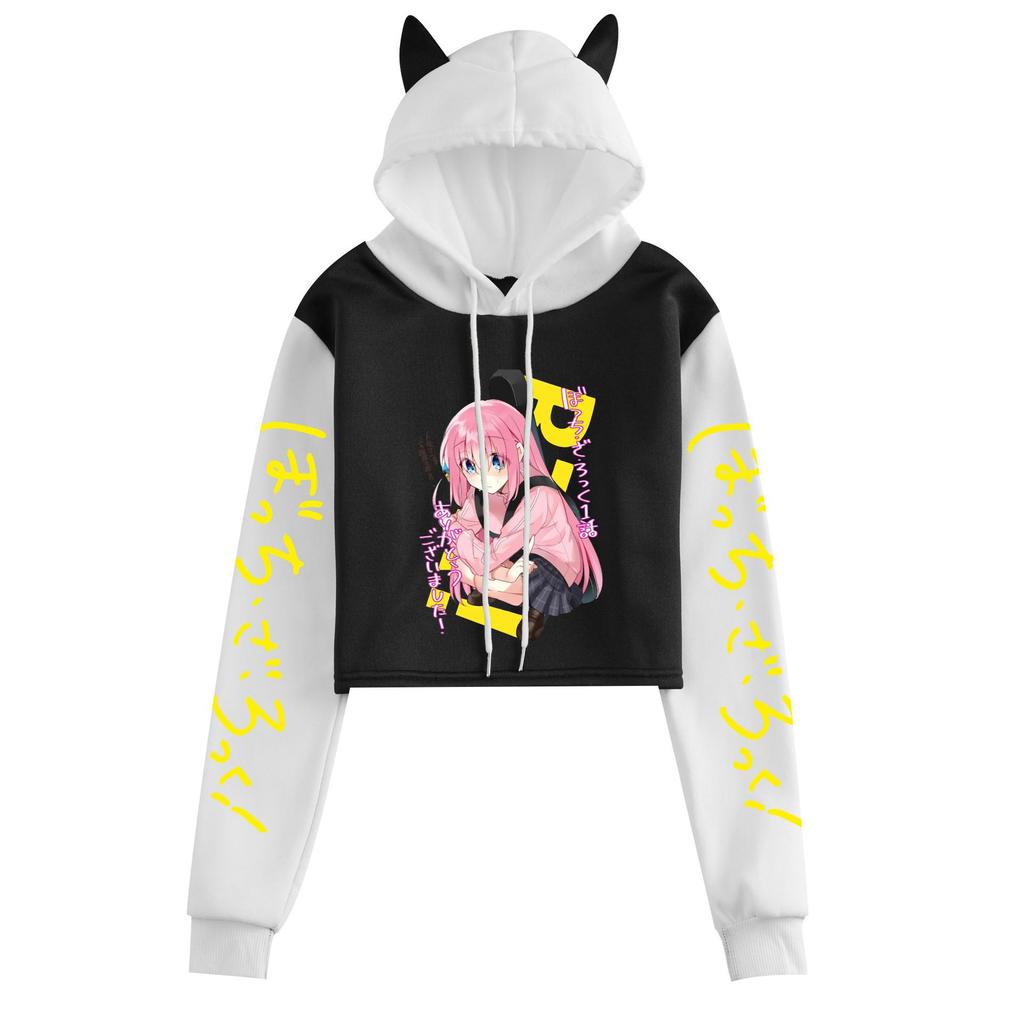 Bocchi the Rock Anime Katze Ohren Color Block Hoodie für Damen – Herbst/Winter