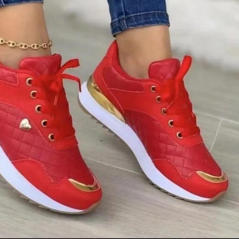 Fashion 2025 Hot Sale Ladies Shoes Lace-up Women's Vulcanize Shoes Fashion Color Matching New Sewing Plus Size Outdoor Casual Shoes