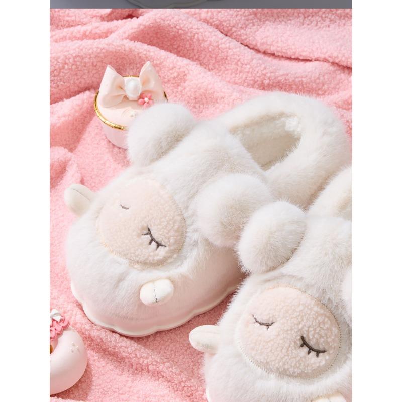 Cotton Slippers for Women In Winter Cartoon Cute Little Sheep Warm and Plush Thick Bag Heel Hairy Shoes for Girls At Home Slippers