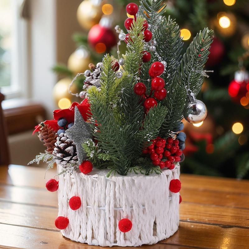 Weihnachtsrot Beere Tannenzapfen Mini Weihnachtsbaum Weihnachten Zuhause Desktop Dekoration Ornament Fensterschmuck