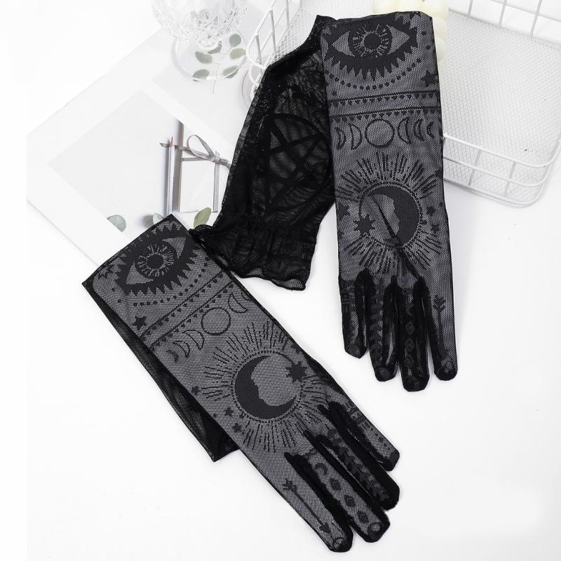 Long Sleeve Gothic Pattern Gloves Wedding Party Bride Mittens Sexy Lace Full Finger Gloves Outdoor Cycling Costume