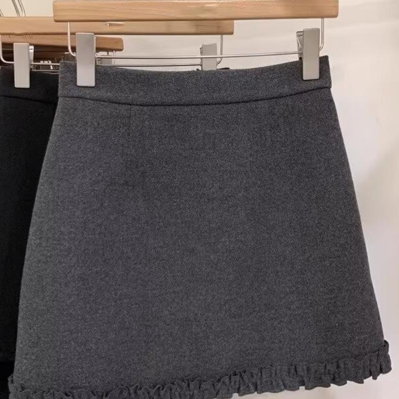 Chic French A-line Midi Skirt: Ruffled, High-Waisted, Slimming Bodycon Design for Women M серый