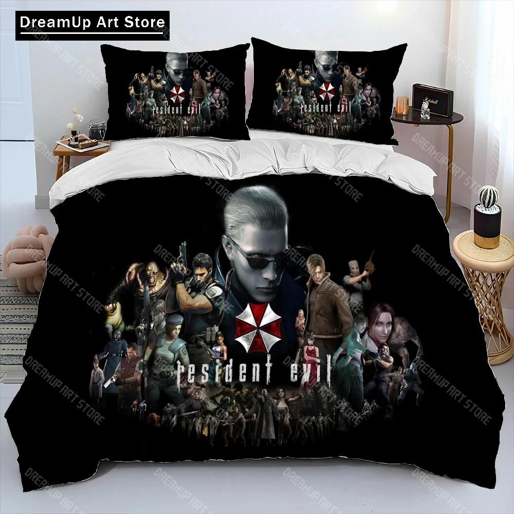 3D R-Resident Evil Spel Gamer Täcke Sängklädesset, Påslakan Sängset Quiltöverdrag Örngott, King Queen Size Sängklädesset Pojkar