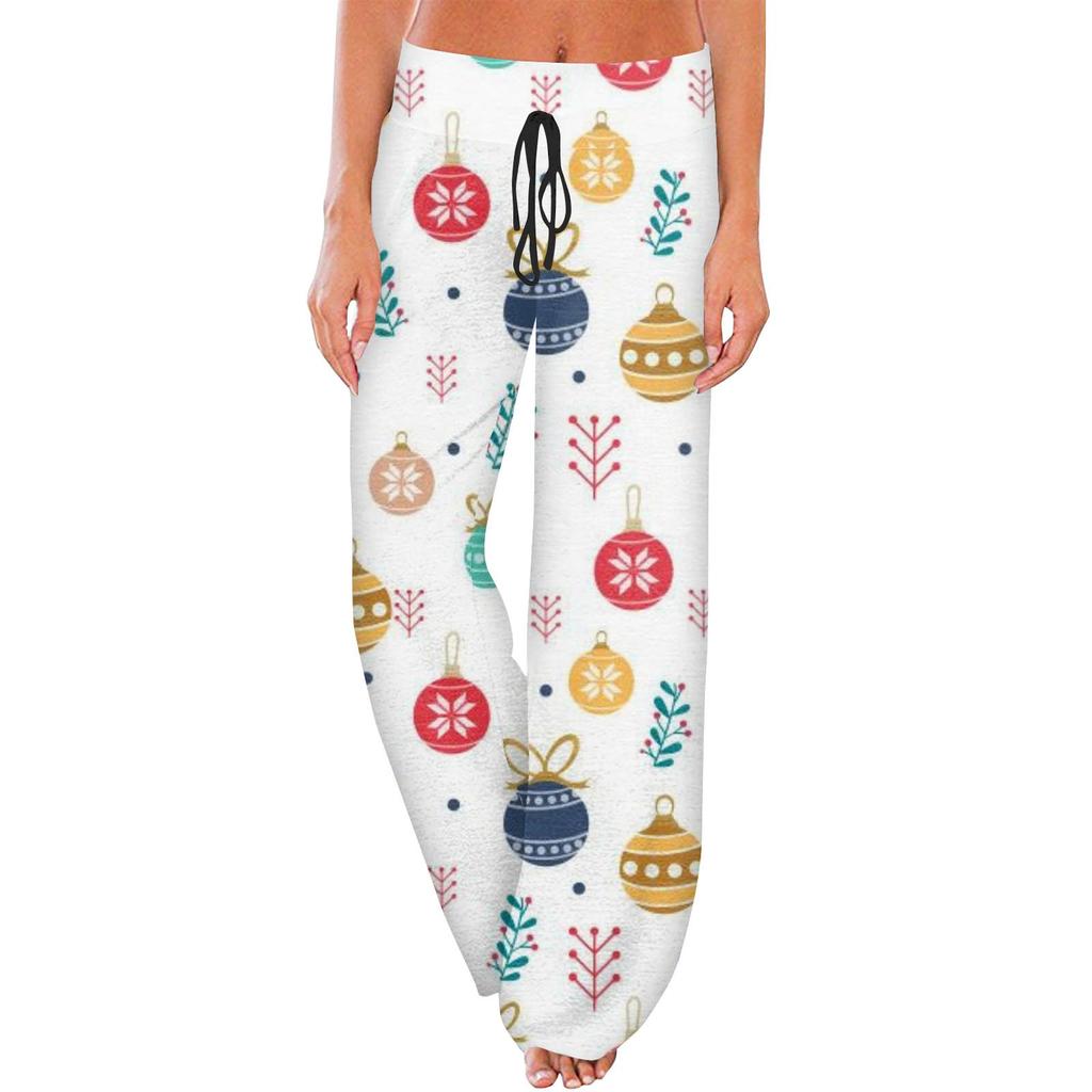 Women's Casual Fashion Comfort Pajama Pants Christmas Print Drawstring Wide Leg Pants