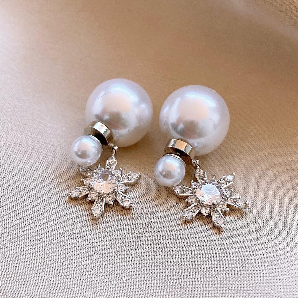 Cold wind super flash zircon snowflake fireworks stud earrings temperament versatile earrings earrings