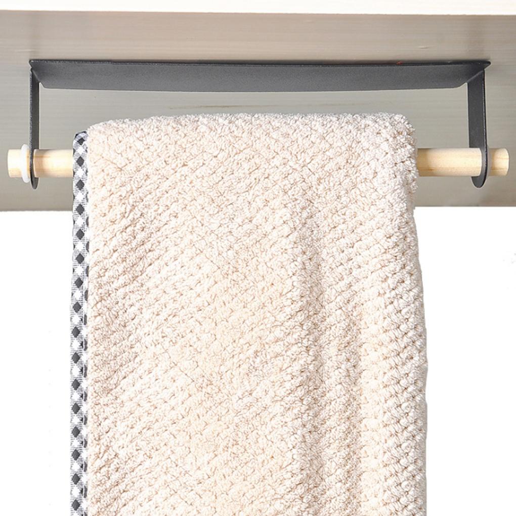 Bodahome Adhesive Steel Wood Towel Rack Kitchen Towel Rack