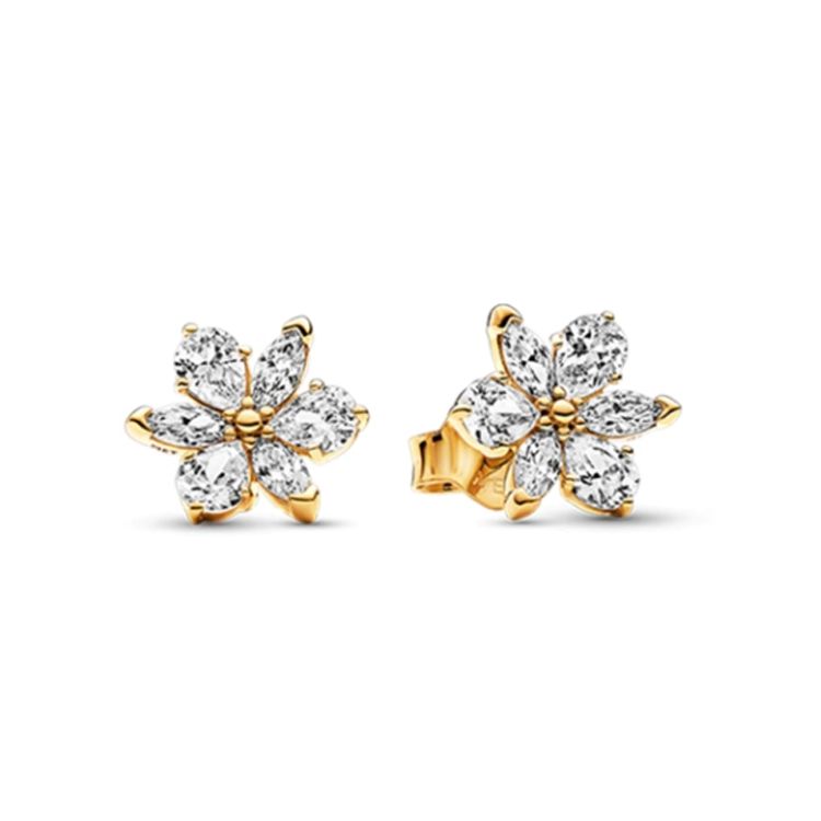 Pandora Shining Flower Specimen Gold Plated Copper Silver Alloy Cubic Zirconia Earrings Women earrings 262633C01 Box