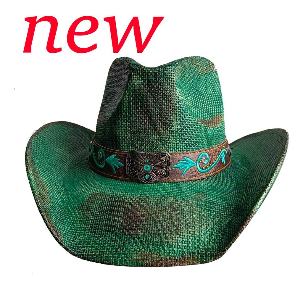 Men's and Women's Beach Hats Breathable Western Cowboy Straw Hats Fashionable Wide Brim Sun Hats Cowboy Hats