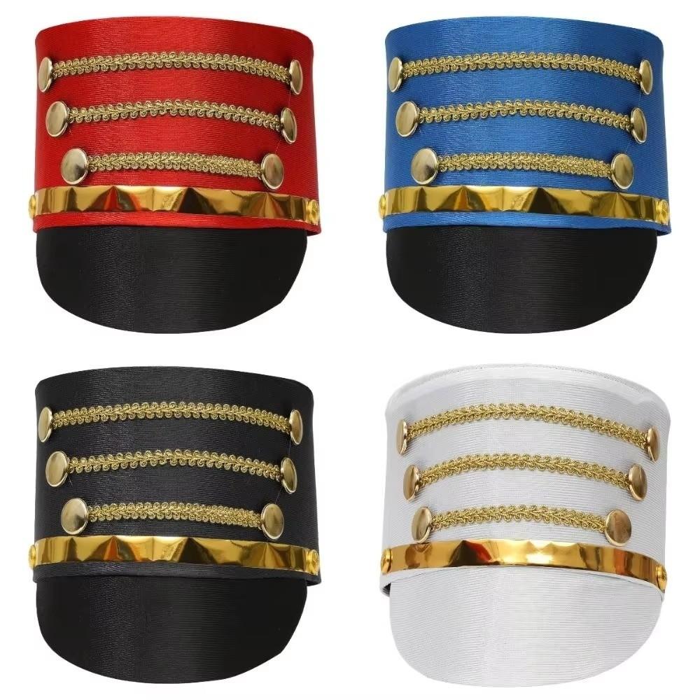 Wide Brim Hat-nutcrackers Breathable Cosplay Show Drum Major Master Hats Gold Trim Strips Soldier Top Cap