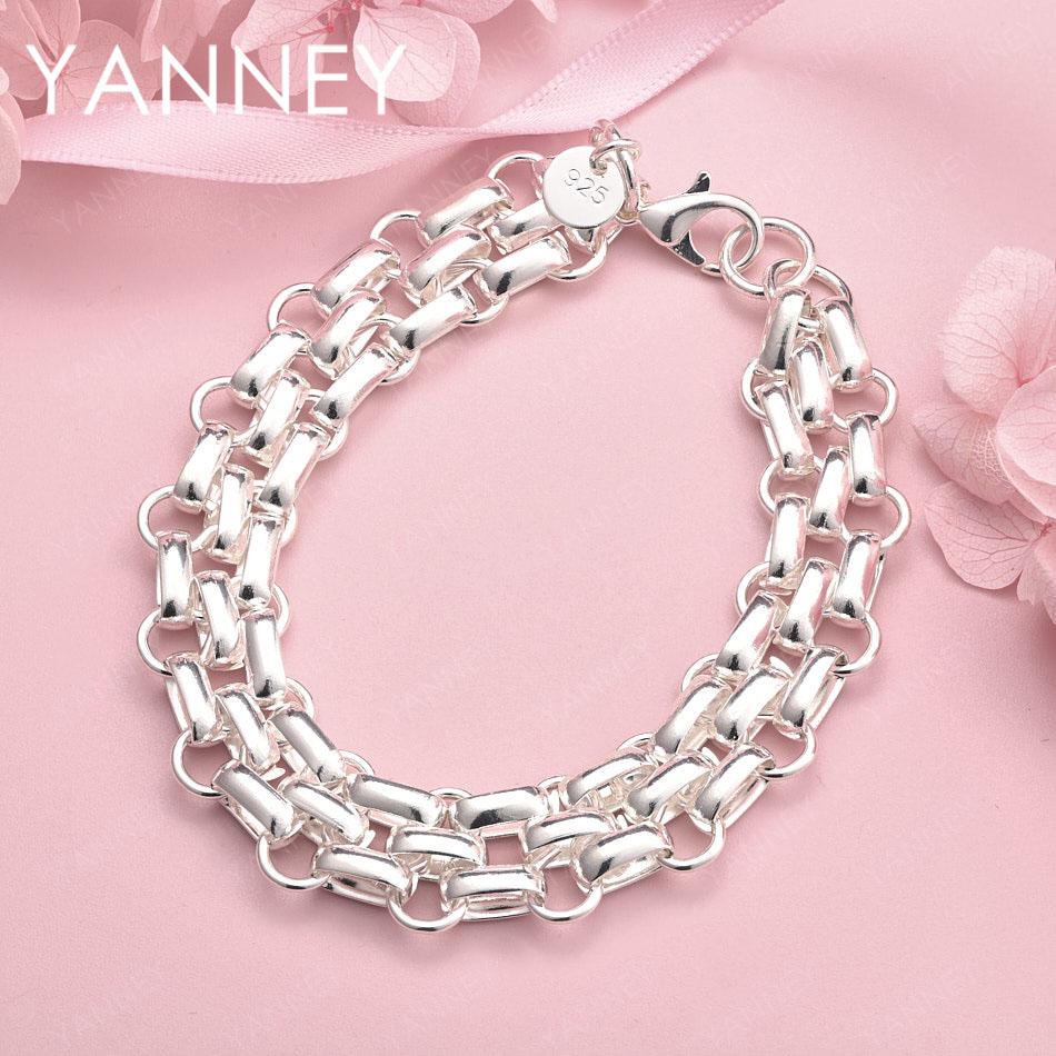 

925 Sterling Silver 8 Inch Exquisite Square Chain Bracelet Women Party Gift Jewelry Wedding Engagement Fashion