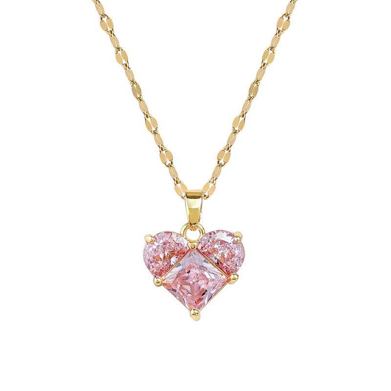 Light Luxury Peach Heart Temperament Full Of Zirconium Inlaid Real Gold Necklace Women'S Transfer Collarbone Chain With Jewelry