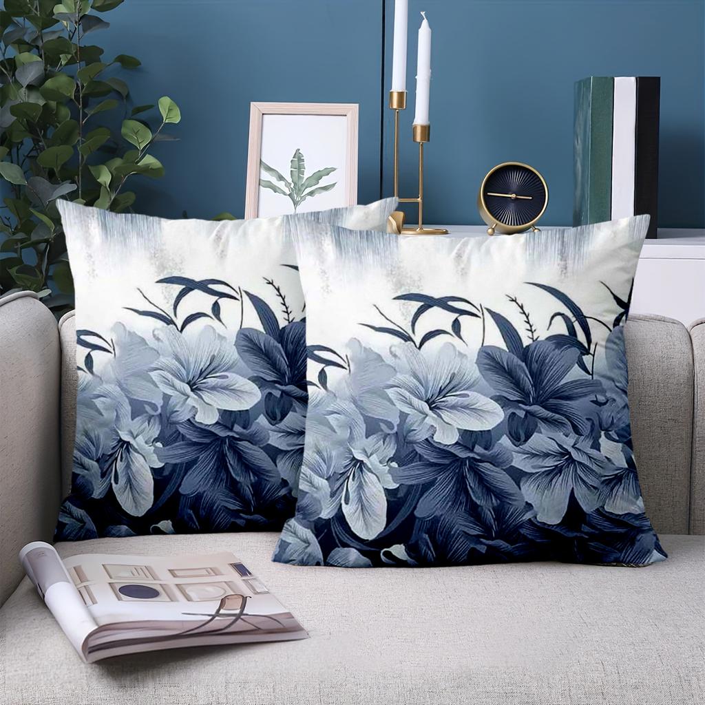 1 pieces -2D flat printing Blue and White Floral Patterned Decorative Throw Pillows Polyester pillowcase, sofa cushion cov