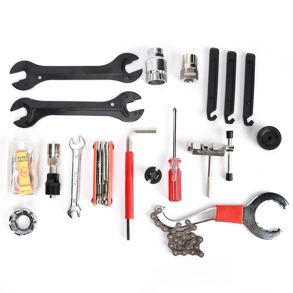 23PCS Stainless Steel Mountain Bicycle Wrench Tire Patch Crankset Chain Cutter Repair Combination Kit Tool Road Bike