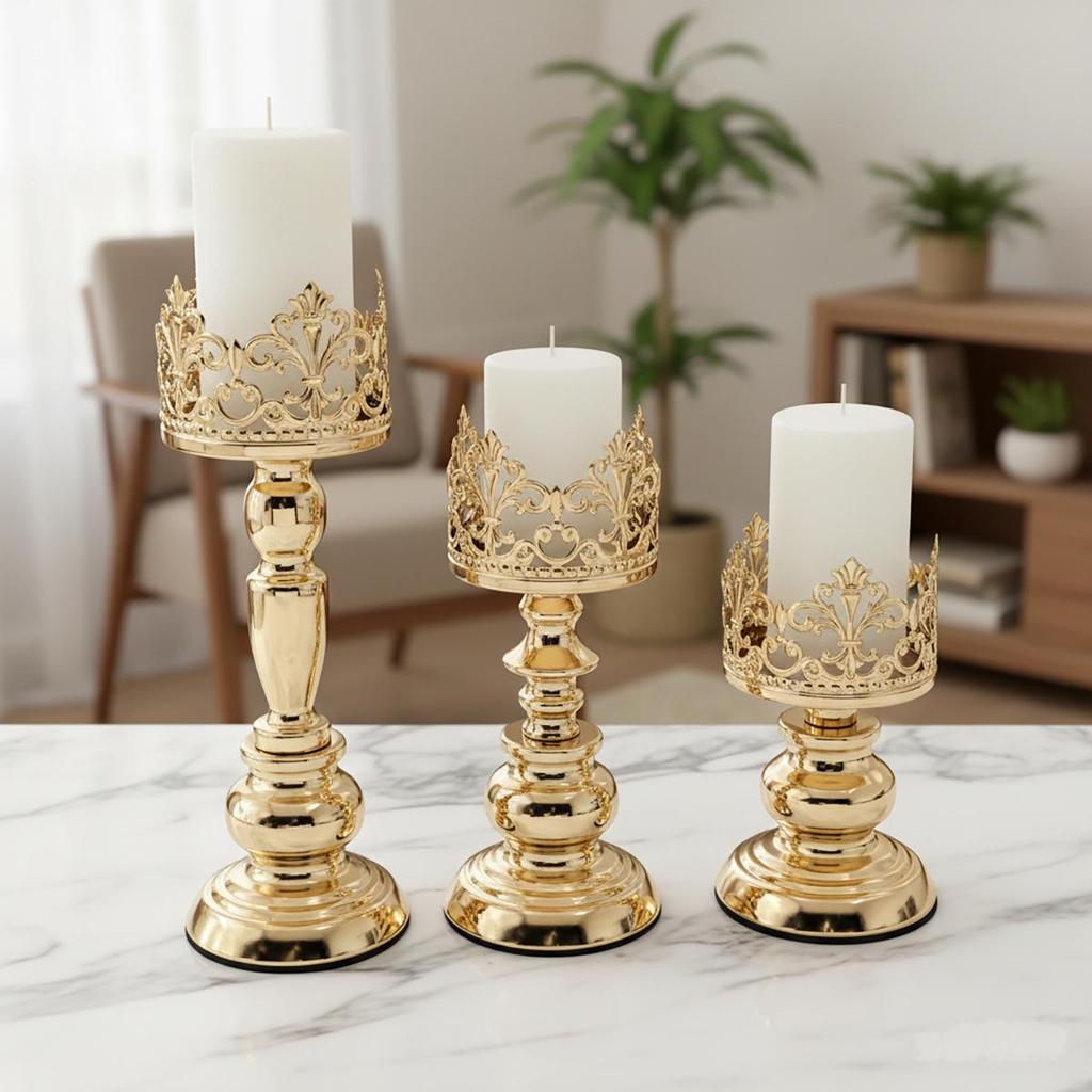 European Retro Hollow Crown Wrought Iron Candlestick Set - Wedding Decoration