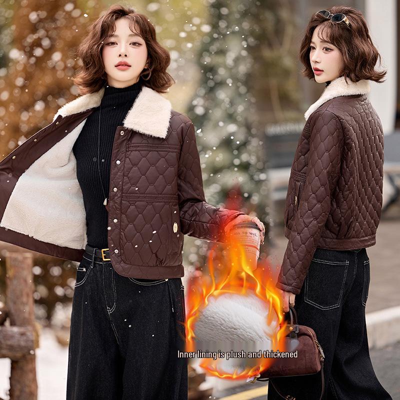 Women's Fleece Lined PU Leather Motorcycle Jacket with Fur Collar, Autumn/Winter Style ZH1158