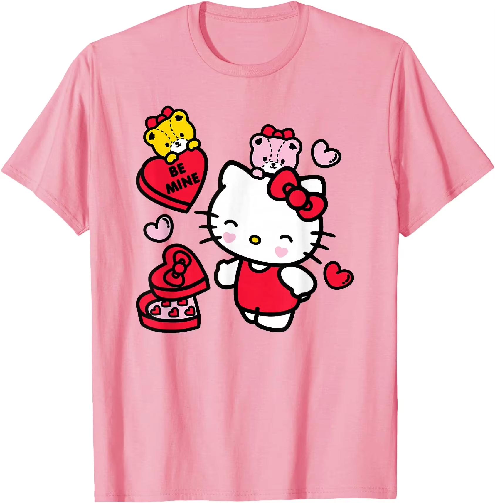 

2026 Summer Hello Kitty Printing sized Valentines Day Theme 100 Cotton Tshirt Adult Parentchild Outfit Coat Y2k S