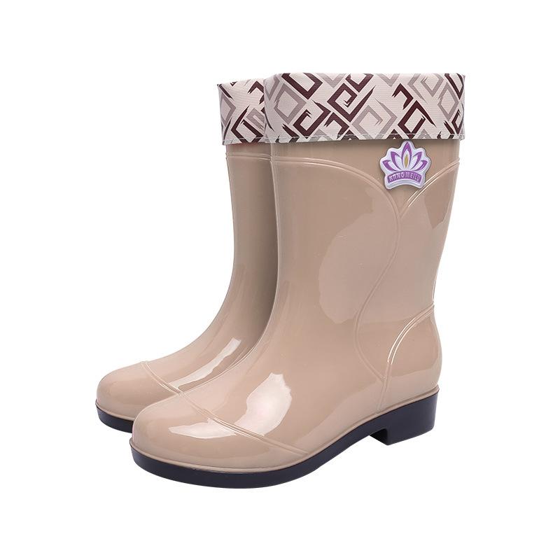 Water Shoes Velvet Cotton Women's Rain Boots Rain Shoes Anti-rubber Shoes Half Tube Water Boots Medium Tube Warm Explosion