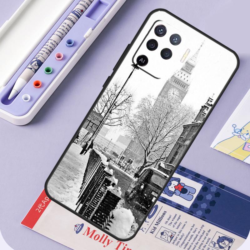 Retro Winter Snow London For Oppo A17 A18 A94 A74 A54 A15 A38 A58 A78 A98 A40 A60 A80 A16 A76 A96 A57 A77 A5 Pro Case