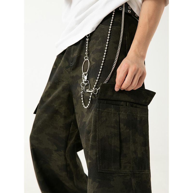 Wassup American Retro Camouflage Cargo Pants Niche Design Scimitar Pants Unisex Sickle Pants Couple Casual Pants