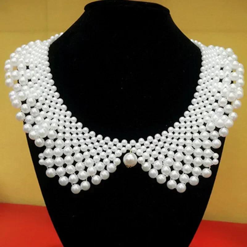 Detachable Blouse Fake Collar Faux Pearl Beaded False Collars Choker Necklace Summer Cloth Accessory for Women Girls Fake Collar