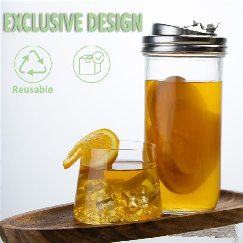 Fresh Stainless Steel 2PCS Mason Jar Drinking Lids, Wide Mouth Sip Lid, Anti-Cracking Leak-Proof Seal Flip Cap