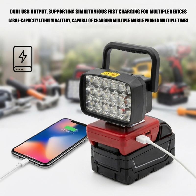 Battery Powered LED Work Light Bar With Double USB Port For MWQ 18V 48-11-1835 Batteries for Camping Mobile Charging