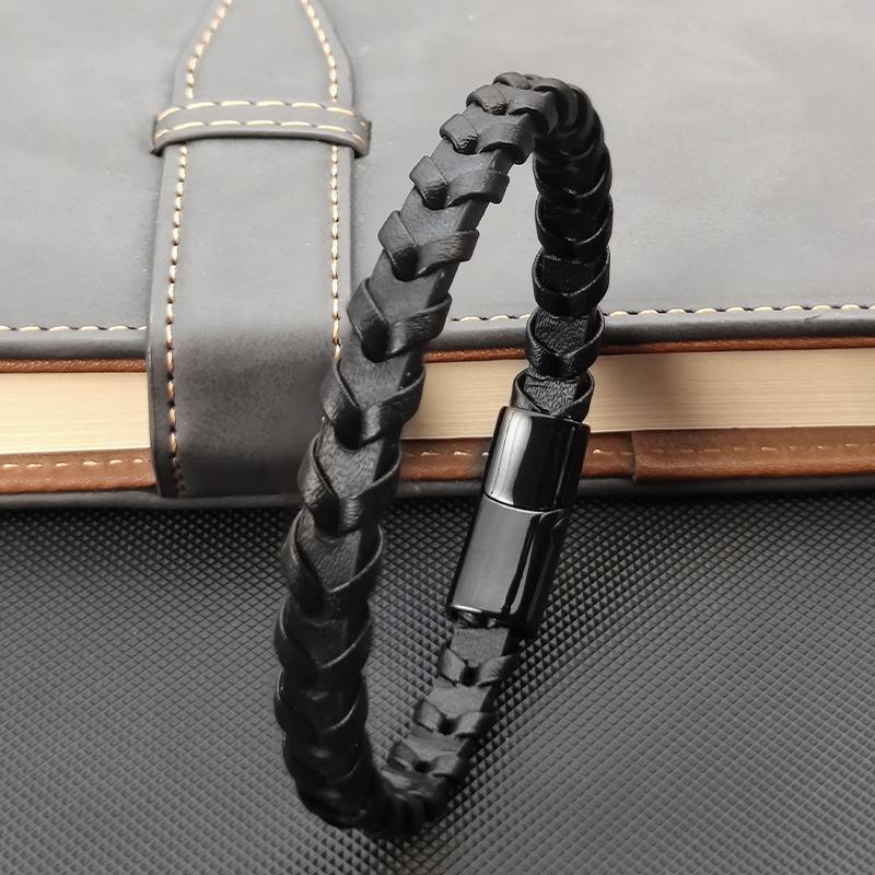 Simple New Style Men's Leather Bracelet Black/Blue/Brown Stainless Steel Buckle Valentine's Day Charm Bangle Gift Jewelry