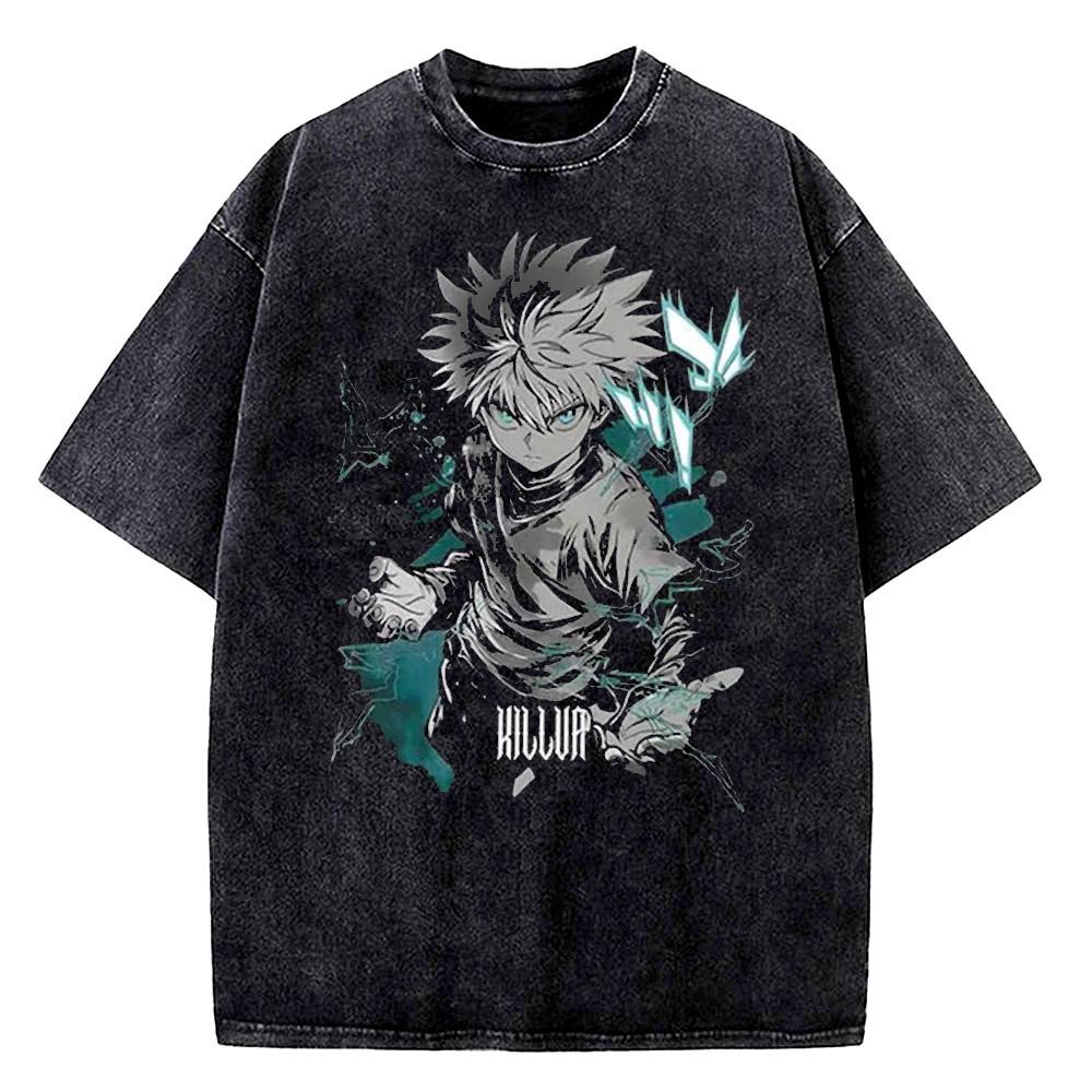 Vintage Washed Hunter X Hunter T-shirt Japan Manga Hisoka Killua Zoldyck 100% Cotton T Shirts Kurapika Short Sleeve Tee Tops