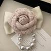 Small Fragrant Shiny Bead Bow Camellia Brooch Black Mourning Bow Tie Brooch